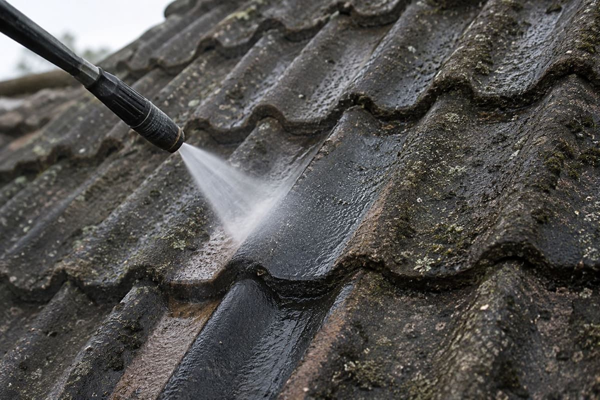 Roof cleaning before a roof restoration